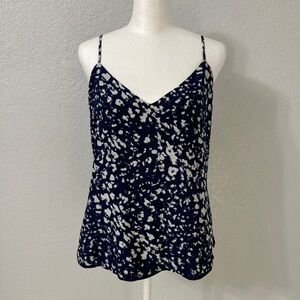L'Agence Jane V-Neck Tank 100% Silk Camisole Blue White Size XS